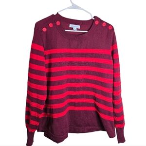 Liz Claiborne Sweater Women's Size XL Red Burgundy Stripe Long Sleeve.